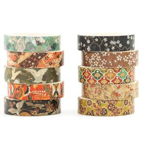 12 Rolls Ukiyo-e Style Washi Tape Set Japanese Kyoto Arts Adhesive Tapes Skinny Decorative Masking Tape Sets for Craft, Kids, Scrapbook, DIY, Gift Wrapping (Golden Seasons)
