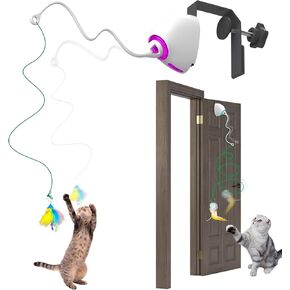 Interactive Toys for Indoor Cats Kitten Play Chase Exercise, Rechargeable Door Hanging Cat Teaser Self Play Feather Cat String Toys