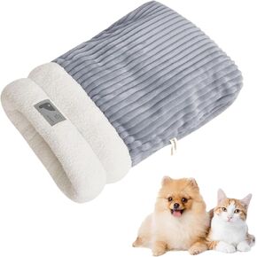 Romantic Angels Cat Sleeping Bag for Indoor Cats, Winter Sleeping Bag for Cats, 360° Warm Semienclosed Soft Plush Cat Bed Cat Sack, Cat Hideaways Pet Snuggle Sack (Grey, M-17x15)