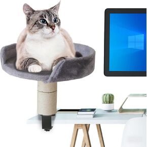 Cat Desk Bed with 360° Rotating Perch, Hammock & Scratching Post – Adjustable Desk Nest for Cats, Space-Saving & Durable Design, Supports Up to 45 lbs