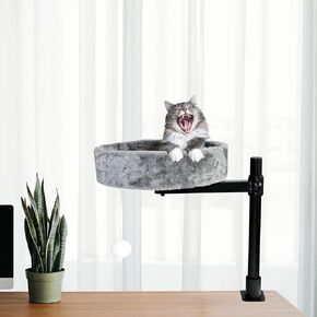 Cat Desk Bed, 360°Rotating & Adjustable, Round Cat Bed for Desk with Sturdy Steel Frame, Supports Up to 50 lbs, Desk Cat Nest Bed Modern Indoor Cat Furniture for Office Desks and Game Tables