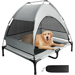 Upgrade Elevated Dog Bed with Parallel Canopy, Pet Bed with Shade, Portable Pet Bed with Extra Carrying Bag,Raised Dog Beds for Medium&Small Dog Bed, Camping & Indoor Use