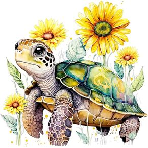 Huacan Cross Stitch Kits Stamped Turtle Full Range 11CT DIY Sunflower Embroidery Kit for Adults Beginners 16 x 16 in