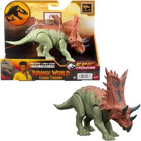 Mattel Jurassic World Strike Attack Dinosaur Toy with Single-Strike Action & Movable Joints, Chasmosaurus Action Figure Includes Digital Play