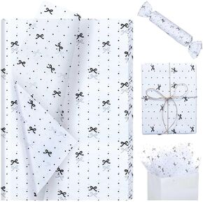 Pineraap 20 Sheets Black Bow Tissue Paper, Cute Bow Knot Dot Printed Gift Wrap Tissue Paper Large Decorative Art Paper for Gift Packing Birthday Wedding Party DIY Crafts, 19.7 x 27.6 Inch