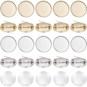 UNICRAFTALE 20 Sets 20mm Flat Round Brooch Pin with Glass Cabochons Stainless Steel Brooch Bezel Trays DIY Brooch Making Kits for Badge Corsage Name Tags DIY Jewelry Making
