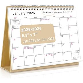 SKYDUE Desk Calendar 2025-2026, Jan 2025 to Jun 2026 18 Months Small Desk Calendar with Planner Stickers, 8.5" x 7" Desktop Calendar Planner, Kraft Motivation