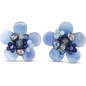 Aeravida Cute Tropical Flower Yellow Lemon Simulated Jade, Crystal, and Cultured Freshwater Pearl Clip-On Earrings | Elegant Chic Handmade Jewelry | Handmade Simulated Clip-On Jade Statement Earrings for Women