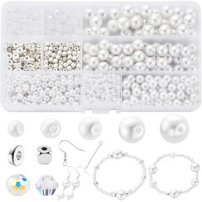 980 PCS Beads Beads for Jewelry Making Kit و White Pearl Beads with Assessories for Bracelets و Beadlaces و Mostrings and Warks و Diy Pearls Make Make و Mork Jewelry Conduct