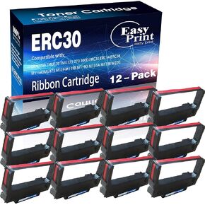 12 Pack ERC-30 ERC 30 34 38 (Black/Red) Compatible with Ribbon Cartridge for use in Epson M119 M119B M119D M133A M270 M17-JB M52-JB TM-U325 TM-U370 TM-U375, Sold by EasyPrint