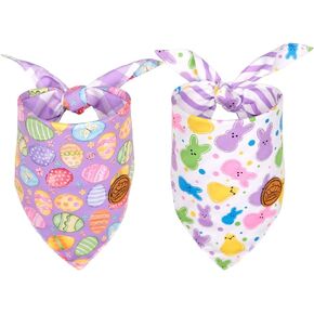 CROWNED BEAUTY Easter Dog Bandanas Reversible Large 2 Pack, Easter Joy Set, Purple Plaid Adjustable Triangle Holiday Scarves for Medium Large Extra Large Dogs Boy Girl Pets DB161-L