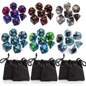 Polyhedral DND Dice Set, 6Pack Double-Colors Dice Sets with D4 D6 D8 D10 D% D12 D20 Compatible with Dungeons and Dragons D&D RPG MTG Table Games (6Colors 42 Pieces)