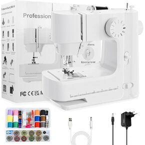 Sewing Machine, Sewing Machines for Beginners with Lights, Forward&Reverse Knob, Two Speed Adjustment Mini Sewing Machine with 12 Stitches, Easy to Use Suitable for Clothes,Fabrics, DIY Home