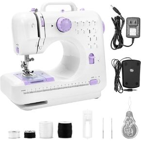 QWORK Mini Sewing Machine for Beginners and Ages 8-12, Portable Electric Crafting Tool with 12 Built-in Stitch Patterns, Dual Power Modes, for DIY Projects –Small Sewing Machine