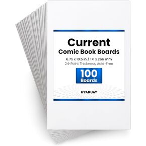 Current Comic Book Boards – 100 Pack, Acid-Free White Cardboard, 24pt, Precision Cut for Current Comic Bags, Ideal for Storage & Archival
