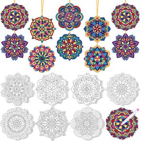 48 PCS Coloring Mandala Art Crafts Kit Color Your Mandala بطاقة معلقة الحلي مع علامات بطاقة Mandala Cardstock للنشاط المدرسي Decor Decor Seniors الإجهاد التخفيف