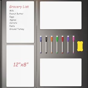 Magnetic Whiteboard for Fridge (Pack of 4), 12"x8" Magnetic Dry Erase Board for Fridge with 7 Markers & 1 Eraser- Magnetic White Board for Refrigerators Home Kitchen Organizer and Planner