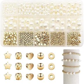 720 Pcs Faux Pearl Beads Round Heart Star Beads Spacer Loose Beads Assorted Size Beads Friendship Bracelet Making Beads Set for Jewelry Necklaces Earrings
