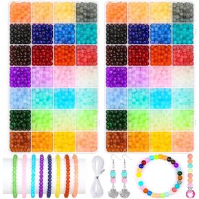 2800 Pcs Round Glass Beads for Jewelry Making Bracelets, 28 Colors 6mm Crystal Beads for Bracelet Making in 2 Box and 1 Roll Elastic String for Girl Women DIY Craft