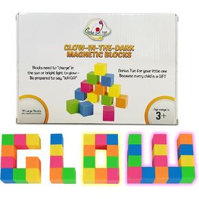 Glow in The Dark Magnetic Building Blocks (35 Pcs) – Safe Magnet Blocks for Kids & Toddlers Aged 4-8 | Magnetic Building Cubes w/Manual & Travel Pouch – STEM Toys for Creativity & Learning