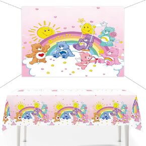 Care Cute Bear Birthday Party Favor Supplier 5 * 3FT Bear Backdrop & 70.8 * 42.5 inches Pink Plastic Rectangular Tablecloth