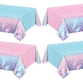 4 PCS Mermaid tableroths ، أغطية طاولة حورية البحر مستطيلة ، ملابس حورية البحر التي يمكن التخلص منها للبنات أحزاب الفتيات تحت مستلزمات الحفلات حورية البحر ، 51 × 86 بوصة