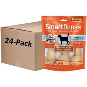 SmartBones Large Chews, Treat Your Dog to a Rawhide-Free Chew Made With Real Meat and Vegetables 3 Count (Pack of 24)