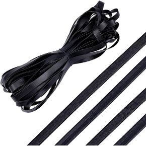 OLYCRAFT 21.9 Yards/20m Black Fold Over Leather Trim 0.2 inch Wide Foldover Leather Strap Leather Fold Bias Tape Leather Trimming Tape Leather Cord String for DIY Sewing Hemming Jewelry Making