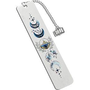 Stainless Steel Acotar Bookmark with Tassel, Acotar Inspirational Creative Moon Mountains Text Book Marks for Reading Women Men Collection, Books Accessories (Silver 1 Side Style 1)