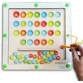 Quiggly Magnetic Alphabet and Color Maze - Montessori Magnet Puzzle for Toddlers 3-4, ABC Learning Toy for Kids Ages 3-5, Educational Travel Toy for Car and Airplanes (Uppercase, QMAMP01)