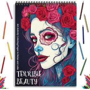 Spiral Coloring Book for Adult Spiral Bound Printed Single-Sided Adult Coloring Book for Women Relaxation, 24 Creepy Gory Coloring Pages Horror Coloring Book for Women to Relax - Terrible Beauty