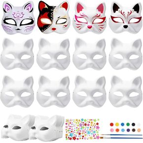 20PCS Cat Masks Craft Kit DIY White Paper Cat Mask to Paint Animal Half Facemasks Blank Mask Unpainted for Classroom World Book Day Halloween Cosplay Masquerade Dance Costume Carnival Party