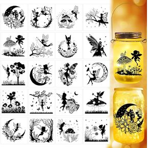 Fairy Silhouettes Jar Transfer Stickers: 20 Pcs Fairy Rub on Transfers for Crafts Fairy Laser Cutouts Decals for Fairy Glass Jars Window Mirror Paper Wood Furniture DIY Crafts