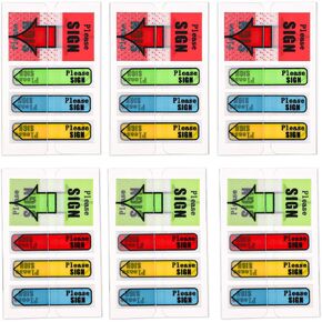 600pcs/6 Packs Please Sign Message Flags, Please Sign Here Stickers Arrow Labels Stickers Sticky Signature Tabs Adhesive Notes for Documents Notebooks Home Office School Supplies