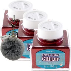 Sulyn Fine Glitter, 2Oz, Bundled With Pompom Balls Fluffy Keychain-Ruby Red, Fine Glitter For Crafts & Creative Projects, Versatile & Long-Lasting Sparkle, Easy-To-Use (Pack Of 3) in Saudi Arabia