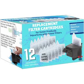 Koller Products Replacement XS Filter Cartridges, 12 Count, Fits Koller Products Aquarium Filters using Extra Small Cartridges