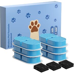 Replacement Cat Water Fountain Filters: VKIMISS Official 12 Pack Cat Fountain Replacement Filters & Pre-Filter Sponges for 108oz/3.2L Automatic Pet Fountains (6 Filters+ 6 Sponges)