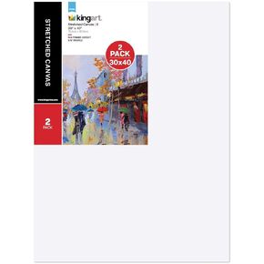 KINGART 814-2 LARGE White 30" x 40" STRETCHED ARTIST CANVAS, Pack of 2, Gesso Primed - 100% Cotton Rectangular Canvases, 5/8" Profile, Art Supplies for Oil and Acrylic Painting
