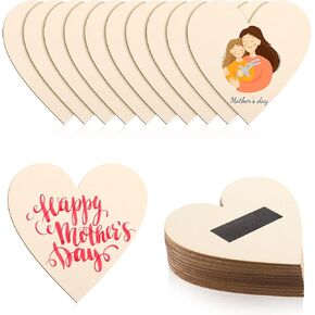 Qunclay 40 Pcs Wooden Hearts Valentine's Day Ornaments for Crafts 3.15 '' DIY Blank Natural Heart Hanging Wood Slices Tags Decorations with Magnets for Valentine's Mother's Day Wedding Guest