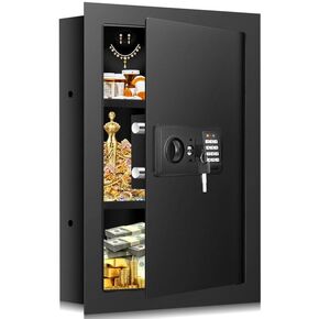 25.6" Tall Wall Safes Between the Studs Fireproof, Combination Lock Hidden Safe with Removable Shelf, Heavy Duty Fireproof in Wall Safe with Hidden Bottom Compartment for Documents Money Valuables