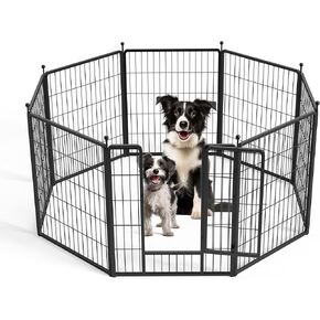 Dog Playpen 32 Inch 8 Panels, Heavy Duty Metal Pet Playpen Indoor Outdoor for Camping, Yard, RV, Garden Fence, Privacy Patio, Black