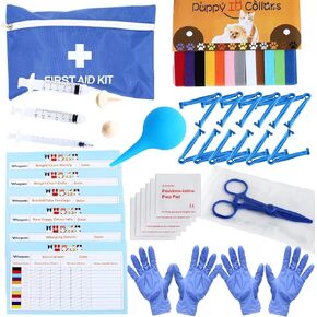 Whelping Kit,Whelping Kit for Puppies Birth with 12pcs Whelping Collars,Puppy Feeding Tube etc,Newborn Puppy Whelping Supplies