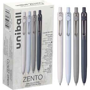 Uniball Zento Gel Ink Rollerball Pens, 12 Black Medium Point Smooth Writing Pens, Colored Japanese Pens, Zen Colors