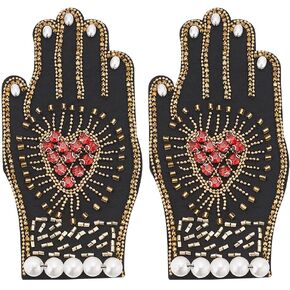 INFUNLY Rhinestone Patches Hand Heart Beaded Rhinestone Applique Patches Embroidered Sew on Patches Applique Sew on Crystal Heart Patch for Clothing Jeans Jackets Handbag Shoes DIY Decor