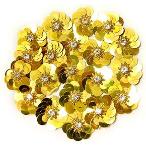 20 pcs Golden Sequin 1 1/4" Flowers Beading Applique, Crystal Beaded Mix Flower Applique sew on Cloth Patch DIY Garment Accessory Cloth Headband Decor