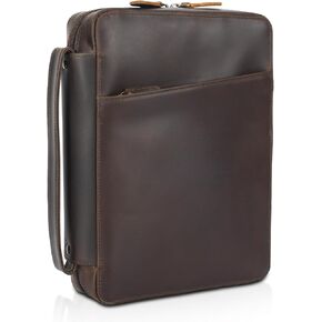 Full Grain Leather Bible Cover for Men and Women, 10x7.5x2.2 inch Bible Carrying Book Case Church Bag with Handle and YKK Zippered Pocket, Religious Gift