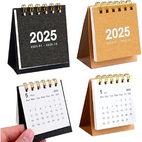 2Packs Mini Desk Calendar 2025, Small Standing Flip Desk Calendar 2025, 2025 Annual Mini calendar Portable Monthly Desktop Calendar for Daily Schedule School Office Supplies (Black, Brown)