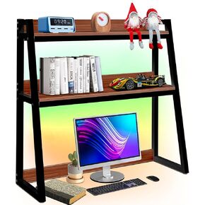 رف الكتب من سطح المكتب من طابقين مع شريط RGB Light Strip ذي 16 لونًا ، 37.4 "منظم مكتب الصلب والصلب الصلب ، حامل شاشة الكمبيوتر القابل للتعديل ، المكتب المنزلي ، المسكن ، المطبخ (الأسود)