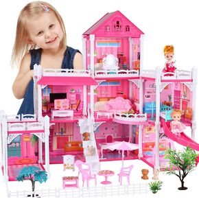 Doll House for Girls,8 Rooms Dollhouse with Dolls Figure, Puppies,Furnitures, Accessories, Toddler Playhouse Gift for for 3 4 5 6 7 8 9 10 Year Old Girls