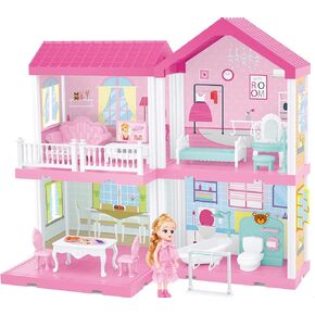 FIXSON Dollhouse Dream House with Furniture Accessories DIY Pretend Play Doll House for Girls 3,4,5,6,7 Year Old